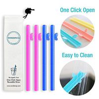 WonderSip One-Click Open Reusable Straw for Easy and Effective Cleaning - 4pcs Pack Butterfly Jumbo 8" (Glitter Pink/Blue)