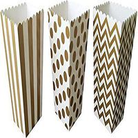 Outside the Box Papers Gold Chevron, Stripe and Polka Dot Paper Popcorn Boxes - 36 Count Gold, White