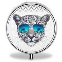 Compact 3 Compartment Medicine Case, IMLONE Customized Leopard Palm Tree Pill Organizer Metal Pill Box Pill Container for Purse, Travelling and Daily Needs