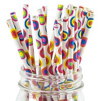 Paper Straws Rainbow Circles Pattern - Eco Friendly Wedding Straws - Dozens of Designs & Perfect For Any Party! Frozen Dessert Supplies - 100 Count