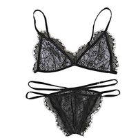 Sumen Sexy Lace Lingerie Set Women Girl Deep V-Neck Bralette +Low Waisted Panty Set