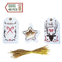 Christmas Gold Foil Hot Stamping Gift Tags with Twine Strings Hang Labels Elk Star Design for Christmas Birthdays Holidays Weddings, 48PCS, 3 Styles