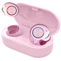 True Wireless Earbuds Bluetooth 5.0 with Charging Case,Mini HD Stereo Sound Noise Cancelling in-Ear Headphones,Touch Control IPX7 Waterproof Sports Earphone Built-in Mic for iPhone/Android(Pink)