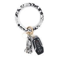 simpleGURU Bracelet Keychain with Tassel Leather Wristlet Keychain Bangle Key Ring Bracelet for Women and Girls (Snakeskin White)