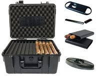 F.e.s.s. 50-60 Count Executive Travel Humidor Case With Bonus Cigar Ashtray, Cigar V cutter and Plastic Crushproof, Airtight Cigar travel Case