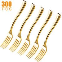 Gold Disposable Plastic Forks 300 Pieces 4 Inches Heavy Duty Mini Tasting Forks Dessert Forks for Dinners, Graduations, Birthday Parties, Wedding by STARVAST