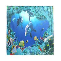 Ultra Soft Indoor Modern Floor Carpet Anti-Slip Provides Protection Underwater World Pattern Bathroom Shower Curtain Pedestal Rug Lid Toilet Cover Bath Mat Set 1#