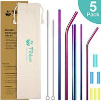 Stainless Steel Straws, 5 Set 10.5" & 8.5" Rainbow Reusable Drinking Straws, 0.48" Extra Wide Boba Straw, 0.32'' Smoothie Metal Straws & 0.24" water straw for 20oz&30oz Yeti RTIC Ozark Trail Tumbler