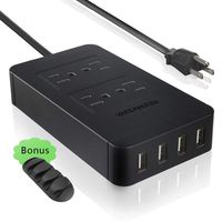 Power Strip Surge Protector Multi Outlets - VANZAVANZU 4 AC Outlets Quick Charging Station with 4 USB Outlets 5.9 Ft Cord, 10A 100-240V for Travel, TV, Cellphone, Computer, Power Bank (Black)
