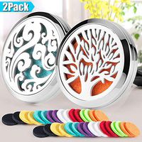 2PCS Aromatherapy Essential Oil Diffuser Car Diffuser Vent Clip 30mm Stainless Steel Car Diffuser Locket Air Freshener 32 Felt Pads(Tree of Life & Cloud)