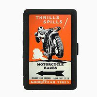 Perfection In Style Black Color Metal Cigarette Case D-218 Thrills Spills Motorcycle Races Roanoke Fair Grounds