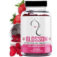 Blossom Collagen Gummies: Best Hydrolyzed Collagen Gummy Supplement for Women and Men, Gluten-Free, Kosher and Halal, Types I and III for Skin, Joint and Gut Support, w/Biotin - Strawberry 60 Chews