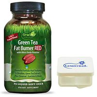 Irwin Naturals Green Tea Fat Burner RED Supplement with Nitric Oxide Booster - 75 Liquid Soft-Gels - Bundle with a Lumintrail Pill Case