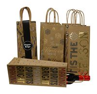 Christmas Holiday Wine Kraft Gift Bags 16, foil hot-Stamp Designs, 2 Packs of 8 Bottle Bags in Assorted Christmas Prints; Set of 16 Bags (Style 2)
