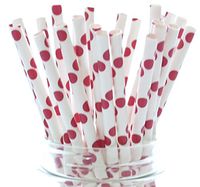 Red Polka Dot Paper Straws - 25 Pack - Wedding Party Holiday Straws, Beverage Drinking Straws, Red Polka Dot Straws