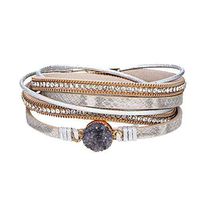 callm European And American Fashion Multi-Layer Leather Diamond Buckle Button Winding Bracelet With Box