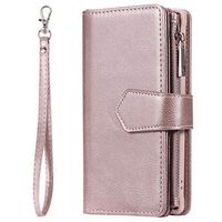 Samsung Galaxy S10 Anti Fall Zipper&Chain Pure Rose Gold Flip Case Leather Cover Kickstand Card Holders Extra-Durable Business Wallet Cover