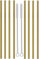 Reusable Stainless Steel Straight Straws-WEEGCN 2-SET 60MM Aperture Drinking Metal Straws,Ultra Long Wide Safe Straws for Smoothies, Milkshakes Cleaning Brushes Storage Pouch (Golden)