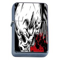 Windproof Refillable Flip Top Oil Lighter with Tin Gift Box Skull-079