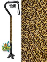 Walking Cane Gel Grip Offset Adjustable Aluminum Footed Quad with Leopard Animal Print