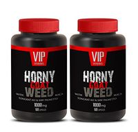 Horny Goat Weed 1000mg Male and Female Enhancement Supplement with Maca, Muira Puama, Panax Ginseng Root and Tongkat Ali Powder for Stamina (2 Bottles 120 Capsules)