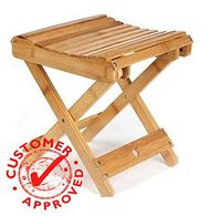 FunKaza Bamboo Folding Stool for Shaving Shower Foot Rest - Fully Assembled Living Room Square Portable Household Stool Bench or Game Stool