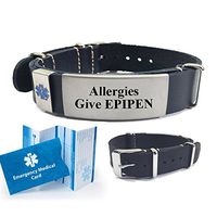 Allergies Give Epipen Top Grain Leather NATO Style Medical Alert ID Bracelet. Choose Color!