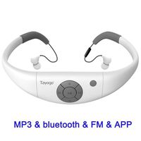 Tayogo 8GB Waterproof MP3 Player, Bluetooth Swimming Headphones Underwater 10FT with Shuffle Feature, Support FM APP Flash Drive - White