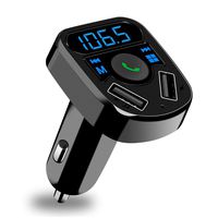 SOOTEWAY Bluetooth FM Transmitter, in-Car Wireless Radio Transmitter Adapter Music Player Car Kit W Blue Circle Ambient Light, 2 USB Ports, Hands Free Calling, TF Card & USB Flash Drive (Black)