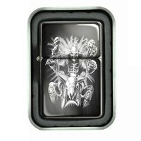 Windproof Refillable Oil Lighter with Tin Gift Box Skull Design-007