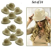 Adorox 24Pc Khaki Beige Soft Plastic Tan Childs Jungle Safari Pith Sun Hat Costume Birthday Party Favor Kids Halloween Toy
