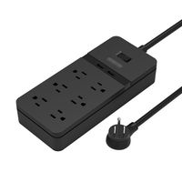 NTONPOWER 6-Outlet Surge Protector with 2 USB Ports Right Angle Plug Multi Outlet Power Strip with 5ft Heavy-Duty Long Cord 15-Amp Circuit Breaker for Home Appliance Computer TV Office Desktop - Black