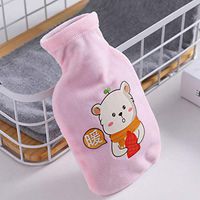 AGUIguo Hot Water Bottle with Cover, Rubber Hot Water Bag Bottle with Cozy Soft Flannel Cover, Gift for Girls Babies Christmas Gift Exchange Party,19.5X12.5cm(7.7"×4.9"),Pink