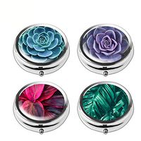 Pill Box Set of 4 - Lizimandu Compact 3 Compartment Medicine Case, Pill Box for Pocket or Purse (Plant)