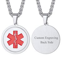 Personalized Message Engraved EMC Tag Stainless Steel Medal Medical Alert Necklace with Medical Card and Gift Box