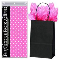 Flexicore Packaging Black Kraft Paper Gift Bags & Hot Pink Gift Wrap Tissue Paper | Size: 5.25 Inch X 3.25 Inch X 8.25 Inch | Count: 50 Bags | Color: Hot Pink Polka Dot