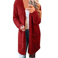 HNTDG Women Loose Winter Warm Wool Soft Chunky Knit Sweater with Pockets Cardigan Coat Oversized Outwear Jacket Red