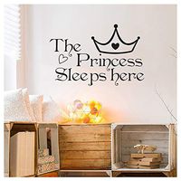 Quotes Decals for Girl's Bedroom, Wall Murals Sticker PVC DIY Romovable Easy Peel Vinyl Decal Gilr's Adults Bedroom Living Room Family Home Decor - Princess Sleep Here, (Black)