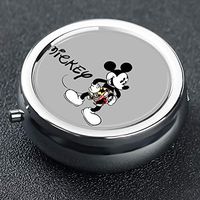 Mickey Mouse Disney Minimalist Paintings Custom Round Silver Pill Box Pocket 2.1 inches Medicine Tablet Holder Organizer Case for Purse
