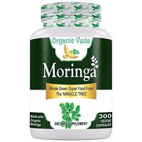 Organic Moringa Powder 300 Veggie Capsules. 100% Pure and Natural Raw Herbal Dietary Super Food Supplement. Non GMO, Gluten FREE. US FDA Registered Facility.