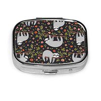 Baby Sloth Flowers Pill Box Square Metal Pill Case Two Compartment Pocket Medical Drug Tablet Medicine Storage
