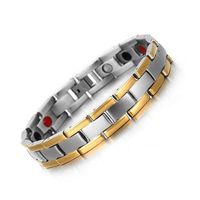 HiTreasure Men Women Gold Titanium Steel 4 Health Elements Magnetic Therapy Bracelet for Arthritis Pain Relief(Imported,3000 Gauss Each Link)