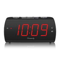 DreamSky Digital Alarm Clock Radio with USB Charging Port and FM Radios, Earphone Jack, Large 1.8 Inch LED Display with Dimmer, Snooze, Sleep Timer, Plug in Clock for Bedroom.