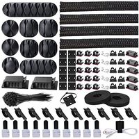 Cord Management Organizer Kit 4 Cable Sleeve Split with 41Self Adhesive Cable Clips Holder, 10pcs and 2 Roll Self Adhesive tie and 100 Fastening Cable Ties for TV Office Car Desk Home Nightstand