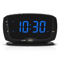 DreamSky Digital Alarm Clock Radio FM Radio, 1.4 Inches Large Blue LED Number Display, Dual USB Ports for Charging, 3.5 mm Headphone Jack, Snooze, DST