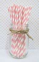 25 Stripped Paper Straws Birthday Wedding Baby Shower Party - Baby Pink Striped