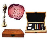 MNYR Vintage Skull Cross Sword Halloween Decorative Luxury Wood Box Silver Metal Peacock Wedding Invitations Gift Cards Stationary Envelope Custom Wax Seal Sealing Stamp Sticks Melting Spoon Box Set
