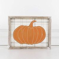 10.5" X 8" X 1.5" Wood Framed Sign (Pumpkin), White/Gray/Orange – 65096