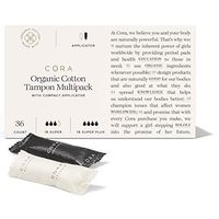 Cora Organic Cotton Tampons with BPA-Free Plastic Compact Applicator; Chlorine & Toxin Free - Variety Pack - Super/Super Plus (36 Count)