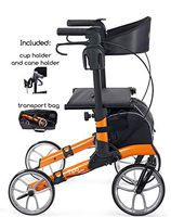 Comodita Tipo Petite Compact Rollator with Double Fold Action and Extra Large 10" Aluminum Front Wheels (Metallic Orange)